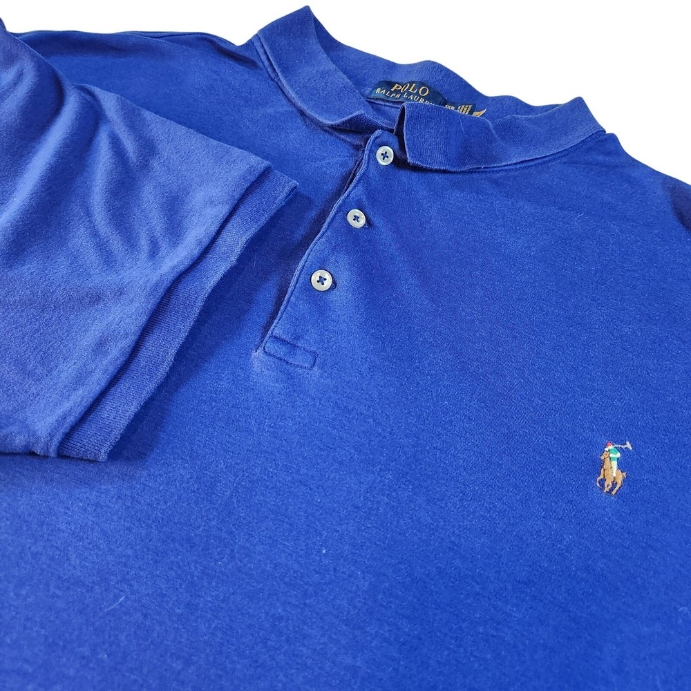 RALPH LAUREN Polo Shirt Mens 3XB Blue Big & Tall Short Sleeve Flesh Pony Logo